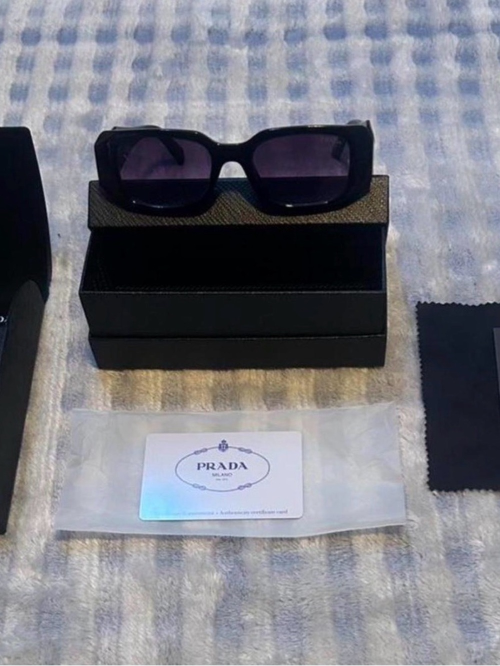 Prada Women’s Black Rectangular Sunglasses with Logo Accent - Picture 3 of 5